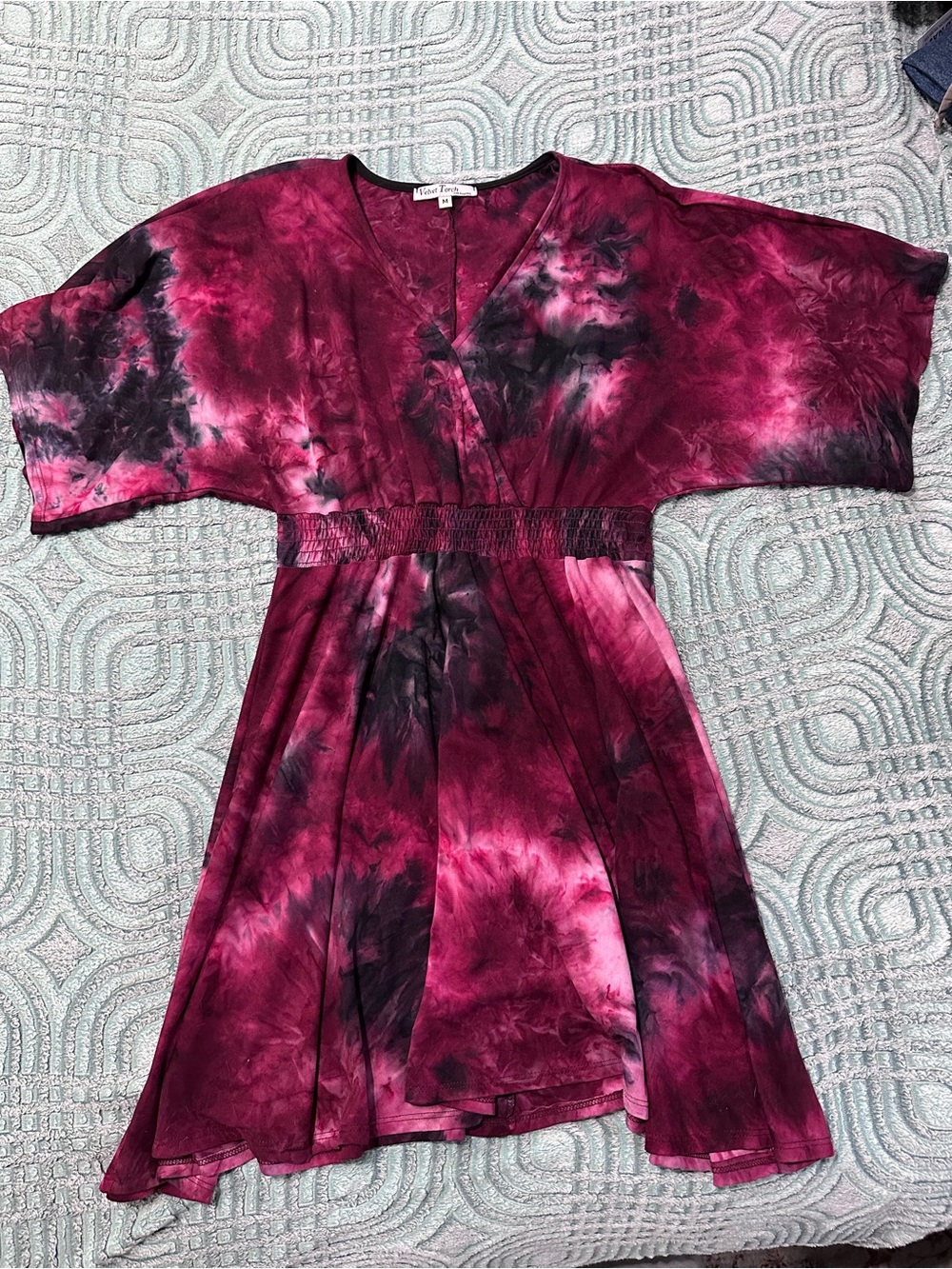 Women’s Tie-Dye Wrap Dress - Fuchsia Pink & Black